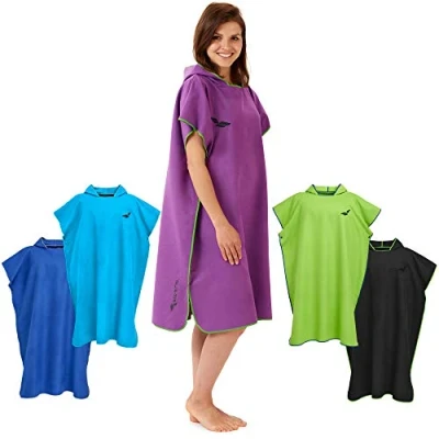 Afbeelding van omkleed handdoek op het strand, ultralicht en sneldrogend, surfponcho voor dames heren, uit microvezel, zwemponcho poncho tegelijkertijd (Maat L Paars/Groen)