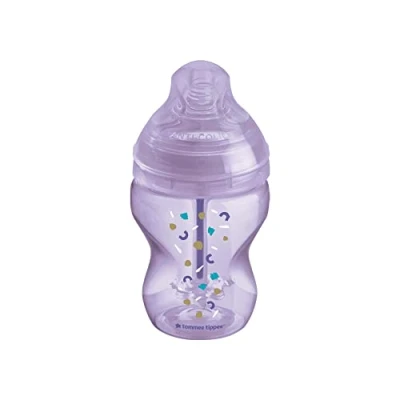 Afbeelding van Tommee Tippee Babyfles met anti koliek, natuurlijk gevormde drinkzuiger en speciaal koliekontluchtingssysteem, 260 ml, set van 1, paars (kleur design kunnen variëren)