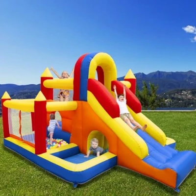 Afbeelding van Ballsea Springkasteel met ventilator, XXL, kinderparadijs glijbaan, veiligheidsnet, EN71 gecertificeerd, voor 3 8 jaar