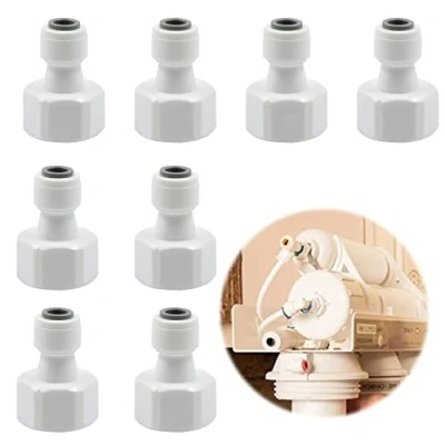 Afbeelding van Watertoevoerleiding, aansluitadapter, verbindingsstuk, slangverbinder, universele waterfilter, fitting, koelkastaansluitkit, 1/2 inch schroefdraadaansluiting, ombouwen naar 1/4 snelaansluiting, 8 stuks
