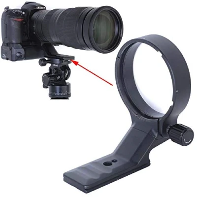 Afbeelding van iShoot lens kraag voor Nikon AF S NIKKOR 200 500mm f/5.6E ED VR, CNC gefreesd statief mount ring steun beugel houder, bodem is ARCA Fit Quick Release Plate bal hoofd SWISS Type