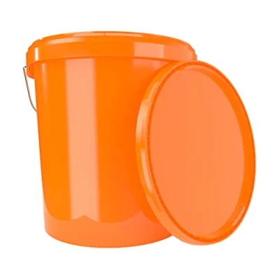 Afbeelding van Emmer met deksel, 16 liter, luchtdicht en stabiel, geschikt voor levensmiddelen, leeg handvat, chemicaliën, muurverf, waspoeder, lijm, oranje