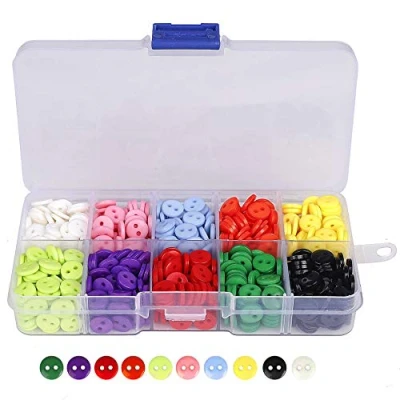 Afbeelding van QH Shop knopen hars toetsen 10 kleuren kleine knoppen met plastic doos voor naaien ambachten scrapbooking en DIY handgemaakte versiering 750 stuks