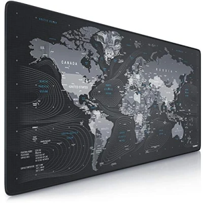 Afbeelding van TITANWOLF XXL Speed Gaming muismat, 900 x 400 mm, groot formaat, verbetert precisie en snelheid, antislip, design wereldkaart wolfskop