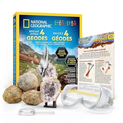 Afbeelding van NATIONAL GEOGRAPHIC Geodes Om Open Te Breken Inclusief Veiligheidsbril &amp; Displaystandaard STEM Wetenschapsset voor Kinderen, Breek Je Eigen