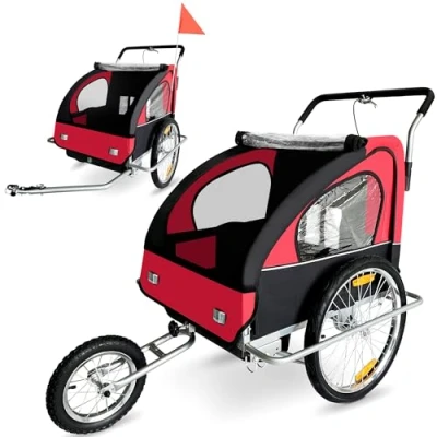 Afbeelding van Fietsaanhanger fietskar kinderfietskar jogger in rood/ zwart