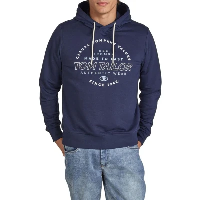 Afbeelding van Tom Tailor Heren trui Printed Hoodie regular fit Blauw M Volwassenen