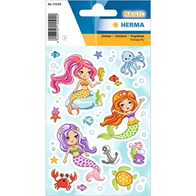 Afbeelding van HERMA 15509 Stickers zeemeermin klein groot, 27 stuks, meisjesstickers met grappige zeedieren ankermotief, kinderetiketten voor fotoalbum, dagboek, poëziealbum, scrapbooking, verjaardag, decoratie,