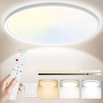 Afbeelding van Yexati Badkamerlamp 24w 3200lm 30cm Dimbaar Met Afstandsbediening 6500k 3000k, Ip54 Led Ultradunne Plafondlamp Rond Voor Keuken Toilet Portiek Slaapkamer Bijkeuken Wit