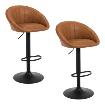 Afbeelding van WOLTU barkruk, 2 delige set, draaibare in hoogte verstelbaar, met rugleuning en voetensteun, keukenkruk van PU kunststof, vintage stijl, BH429br