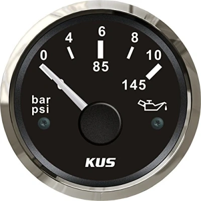 Afbeelding van KUS Gemotiveerde Olie Brandstofdrukmeter Meter 0 10Bar 145PSI Met Backlight 12V/24V 52MM (2&quot;) (Zwart)