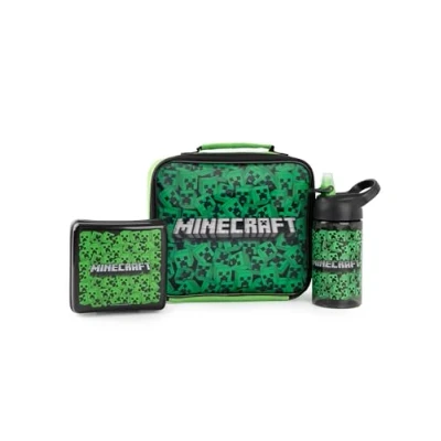Afbeelding van Minecraft Lunchtas Set Creeper Avontuur voor Jongens Lunchbox, Waterfles &amp; Snackpot Gamer Merchandise Kinderen Draag het Gepixelde bij elke Maaltijd Lunchset