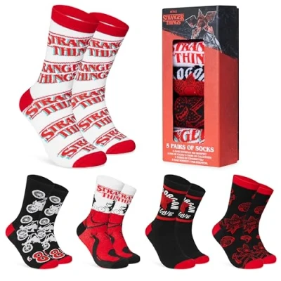 Afbeelding van Stranger Things Herensokken, 5 stuks, ronde sokken voor mannen, tieners, ademend, werk, sport, casual, maat 36 10, cadeaus hem, Meerkleurig, One size
