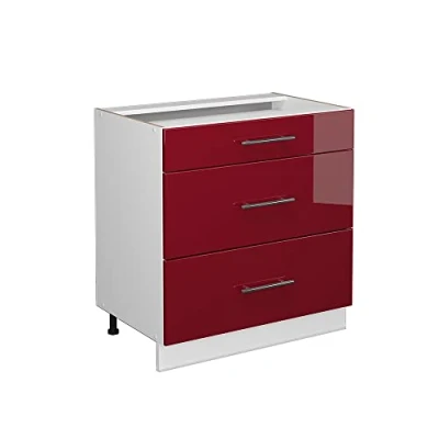 Afbeelding van Vicco Keukenonderkast &quot;Fame Line&quot;, Bordeauxrode hoogglans/Wit, 80 cm met 3 laden, zonder werkblad
