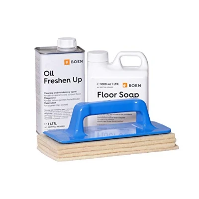 Afbeelding van Boen Parket Oil Freshen up kleurloos 1 l x padhouder, 4 wollen pad, Floor Soap lt.