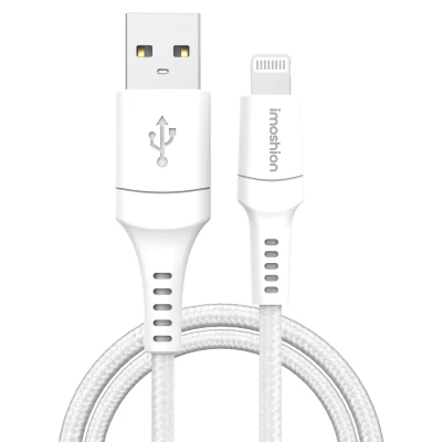 Afbeelding van Non MFI Braided USB A to Lightning cable 1 Meter van iMoshion / Wit