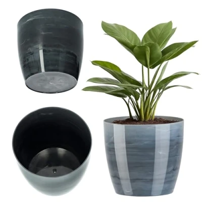 Afbeelding van KADAX Bloempot, plantenbak, ronde bloempot van kunststof, matte pot voor cactussen, varens, glanzende sierpot balkon, woning en terras (diameter 12 cm, grijs)