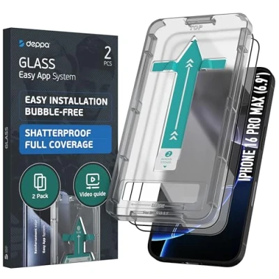 Afbeelding van Deppa [2 Pack] Screenprotector voor iPhone 16 Pro Max (6,9&#039;) Gehard Glas Volledige Dekking met Eenvoudige [Bubbelsvrije] Installatieset [Hoescompatibel]