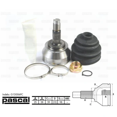 Afbeelding van Homokineet reparatie set, aandrijfas PASCAL G1D006PC