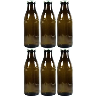 Afbeelding van Viva Haushaltswaren Gabriele Hesse e.K. 6 bruine melkflessen 1 liter met schroefdop, sapfles om te vullen, incl. trechter