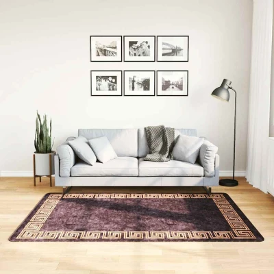 Afbeelding van Vloerkleed wasbaar anti slip 120x180 cm zwart en goudkleurig