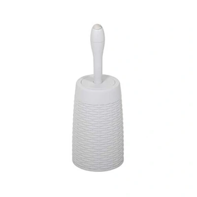 Afbeelding van Addis 518368 Faux rotan ronde toiletborstelset met intern wasmiddel injectiesysteem, licht mineraal grijs, toiletset