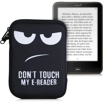 Afbeelding van kwmobile Universele Cover voor eReader Neopreen hoesje Don&#039;t Touch My E Reader wit/zwart 17 x 12 2 cm