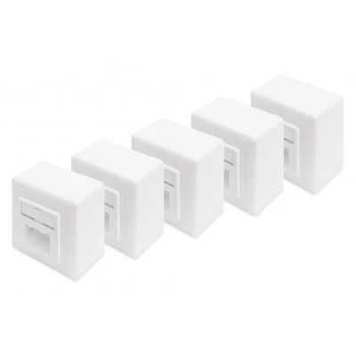 Afbeelding van DIGITUS 5x aansluitdoos Cat 6 2 poorten RJ45 opbouw netwerkdoos toevoer horizontaal designbaar zuiver wit
