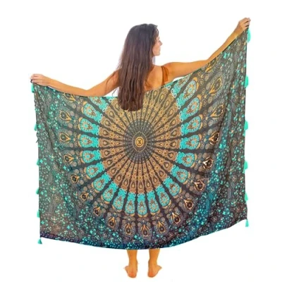 Afbeelding van Mandala Life ART Blauwe sarong voor dames, pareo met franjes, hoogwaardig rayon/katoen, grote strandhanddoek, wikkelrok, strandrok, wandtapijt, wikkeldoek, bikini bedekking, doek badpak, Black