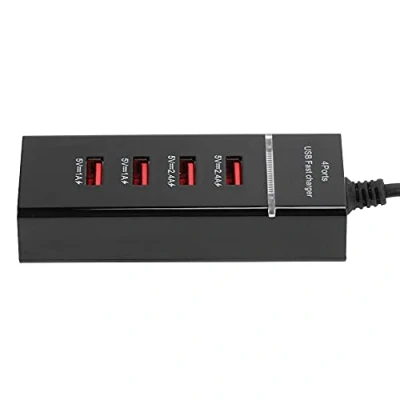 Afbeelding van USB wandoplader, 4 poorts laadstation, Universele Oplader voor Meerdere mobiele Telefoons, Slimme Stroomregeling, Uitgebreide Bescherming, Tablets en Meer(zwart)