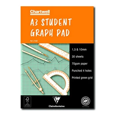 Afbeelding van Clairefontaine Ref J13BZ Chartwell Graph Pad (Bevat 30 vellen) A3 (420 x 297 mm) formaat, 1, 5 &amp; 10 mm vierkante uitingen, 70 g/m² geperforeerd papier, FSC gecertificeerd