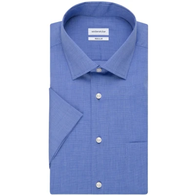 Afbeelding van Seidensticker Businesshemd voor heren, regular fit, strijkvrij, Kent kraag, korte mouwen, 100% katoen, blauw (middenblauw 14), 42
