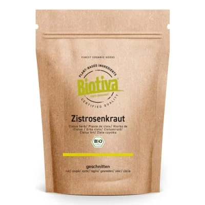 Afbeelding van Biotiva Cistuskruid organic (250g) Hoge Kwaliteit Biologische Economy pack met hersluitbare ritssluiting Gecontroleerde