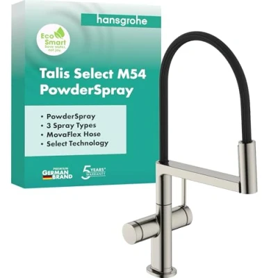 Afbeelding van hansgrohe Talis M54 PowderSpray met uittrekbare spray, SemiPro, 3 sprays, gootsteenkraan uitloophoogte 210 mm, keukenmengkraan draaibare uitloop, roestvrijstalen afwerking, 72861800