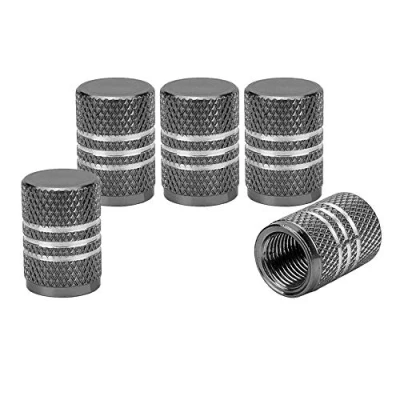 Afbeelding van SENZEAL 5 x zilveren stofkappen voor ventielen, aluminiumlegering, stofdicht, afdekkingen luchtventiel van banden, grijs