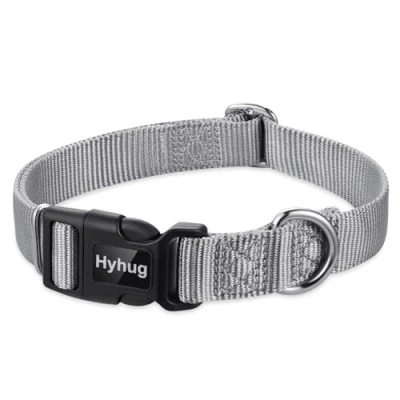 Afbeelding van Hyhug Huisdieren ontwerp effen kleur Heavy Duty klassieke basic nylon halsband, uniek aanpassing triglide dia (smokkel), kan hond tag installeren (medium, natte grijs)
