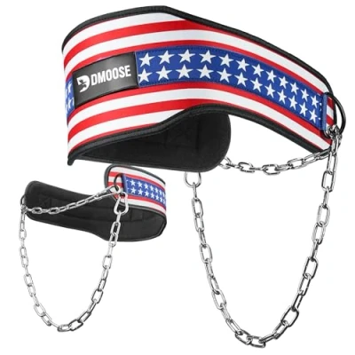 Afbeelding van DMoose Fitness Dipping Belt met ketting voor pull ups training gewichtheffen powerlifting en bodybuilding workouts 36 inch zware stalen hijsketting comfortabele dip riem neopreen rugsteun