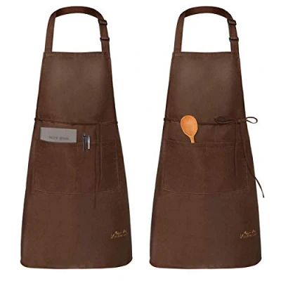 Afbeelding van Viedouce schort, 2 pack waterdichte Schorten keukenschort met zakken, verstelbare keukenschort, BBQ slabbetje, (Bruin)