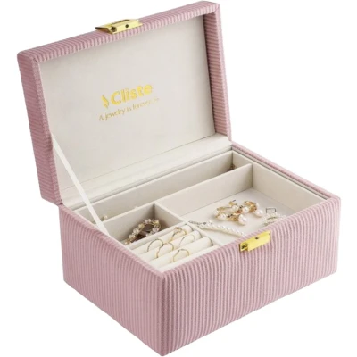 Afbeelding van Cliste Sieradendoos Juwelendoos, Sieradendoosje, Juwelenkisjte Vrouw, Doos voor Sieraden en Juwelen Velvet Corduroy XL Roze