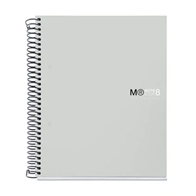 Afbeelding van Miquelrius Notitieboek The Original, 8 gekleurde strepen, A5, 200 vellen geruit 5 mm, 70 g papier, 2 boren, ondoorzichtig, polypropyleen omslag, grijs