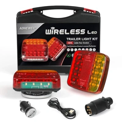 Afbeelding van AOHEWEI draadloze verlichting LED set, magnetische aanhangwagen achterlichten draadloos 12 V, vrachtwagen achter ECE EMV getest voor aanhangers, vrachtwagens, caravans of vrachtwagens