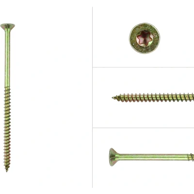 Afbeelding van Spaanplaatschroeven Geel Verzinkt 6 x 180 mm Torx 30 met snijpunt Doos 100 Stuks