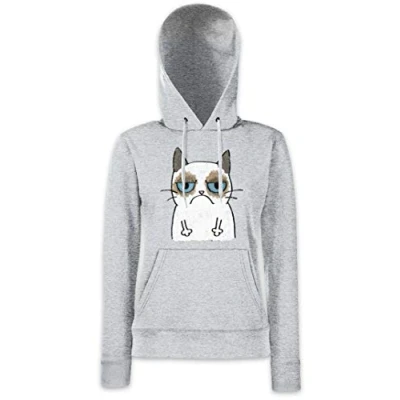 Afbeelding van Urban Backwoods Grumpy Cat II Dames Hoodie Hooded Sweatshirt Met Capuchon Grijs Maat XL