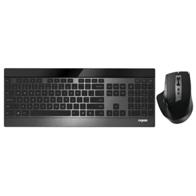 Afbeelding van Rapoo 9900M draadloze toetsenbord muisset, Bluetooth en draadloos (2,4 GHz) via USB, plat 4,0 mm ontwerp, 3200 DPI sensor, DE lay out QWERTZ, zwart
