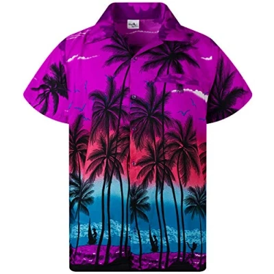 Afbeelding van Funky Hawaiiaans Overhemd, Hawaii Korte Mouw, Beach, Purper, L