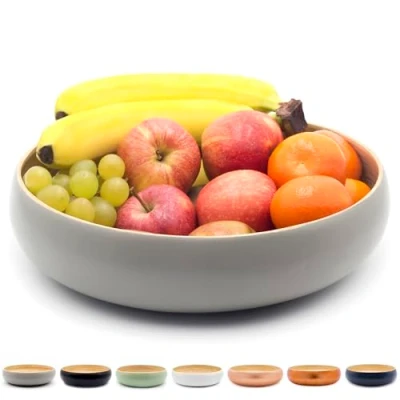Afbeelding van Dehaus® Grote 30cm Stijlvolle Handgemaakte Bamboe Fruitkom, Houten Salade Serveerkom, Moderne Broodmand, Ronde Kommen (Grijs, Wit, Zwart, Salie)