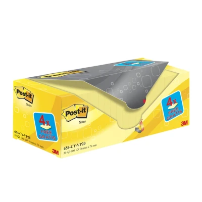 Afbeelding van Post it Notes, 100 Vel, Ft 76 X Mm, Geel, Pak Van 16 Blokken + 4 Gratis Memoblok