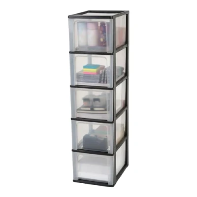 Afbeelding van IRIS Organizer Chest ladesysteem A4 5 diepe lades x 13L Kunststof Zwart/Transparant Met Wielen