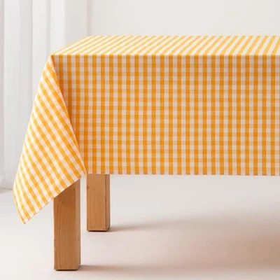 Afbeelding van GAMUSI Tafelkleed, vlekbestendig, rechthoekig, Vichy patroon, katoen, waterdicht, 140 x 180 cm, geel