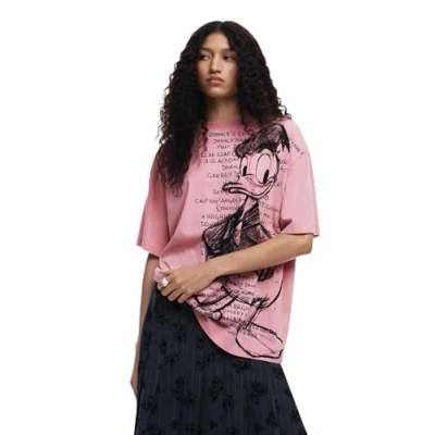 Afbeelding van Desigual Donald DUCK Tshirt print, Dames, Maat: Small, Pink